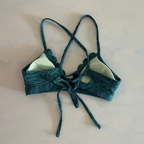 Cupshe Teal Blue Scalloped Cross Back High Waisted Bikini Swimsuit Size S NWOT - Picture 6 of 8